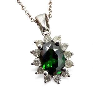 Created Emerald Natural Diamond Pendant Necklace 18in Chain 925 Sterling Silver